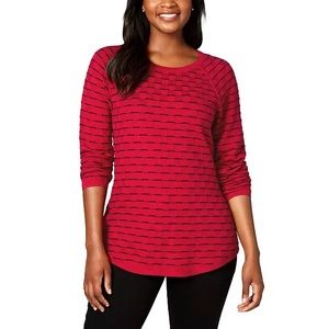 NEW WITH TAGS Karen Scott Red Black Box-Stitch Curved-Hem Sweater